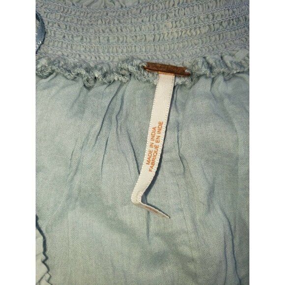 FREE PEOPLE Sunbeams Mini Dress Light Blue Smocked Embroidered Small Boho Dainty - Picture 7 of 12